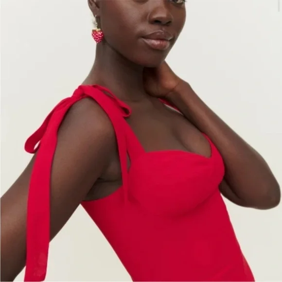 Reformation Niara Mini Dress size 10 in Cherry Red - Picture 2 of 9